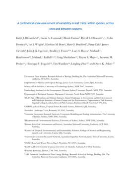 A Continental-Scale Assessment of Variability in Leaf Traits: Within Species, Across Sites and Between Seasons