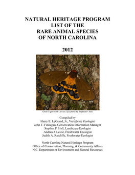Natural Heritage Program List of the Rare Animal Species of North Carolina