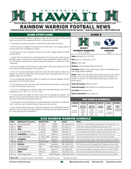 Game Storylines 2018 Rainbow Warrior Schedule Game 8