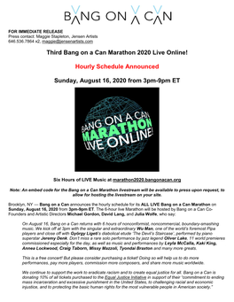 Bang on a Can Marathon Live Online – August 2020