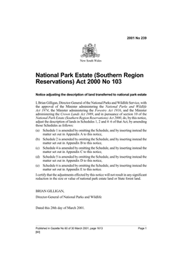 National Park Estate (Southern Region Reservations) Act 2000 No 103