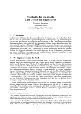 Svantevit Oder Svantevid? Zum Götzen Der Rügenslaven Sebastian Kempgen Universität Bamberg Sebastian.Kempgen@Uni-Bamberg.De