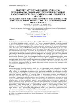 És Gazdaságtörténeti Kutatásához Hatvan–Baj-Puszta És Apc–Farkas-Major