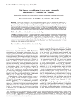 Distribución Geográfica De Neoleucinodes Elegantalis (Lepidoptera: Crambidae) En Colombia