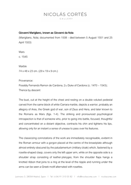 Giovanni Marigliano, Known As Giovanni Da Nola (Marigliano, Nola; Documented from 1508 - Died Between 5 August 1551 and 25 April 1553)