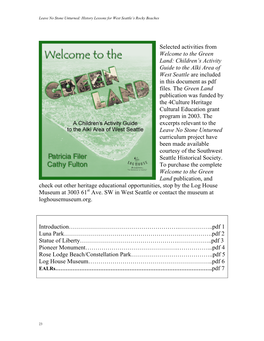 The Green Land: Children’S Activity Guide to the Alki Area of West Seattle Are Included in This Document As Pdf Files