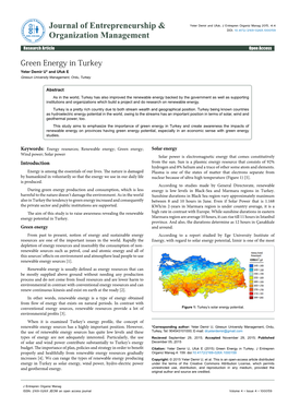 Green Energy in Turkey Yeter Demir U* and Ufuk E Giresun University Management, Ordu, Turkey