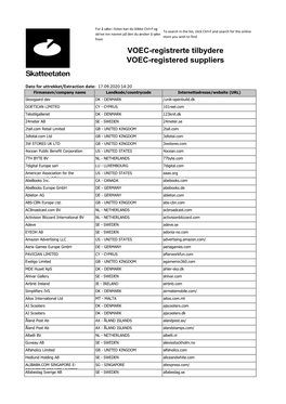 VOEC-Registrerte Tilbydere VOEC-Registered Suppliers