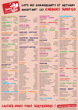 Liste Des Commerçants Et Artisans Acceptant* Les Chèques Sund'go