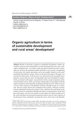 Organic Agriculture in Terms of Sustainable Development and Rural Areas' Development1