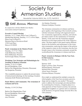 Society for Armenian Studies Newsletter Volume XXXVI, No