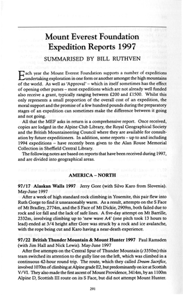 Mount Everest Foundation Expedition Reports 1997 SUMMARISED by BILL RUTHVEN