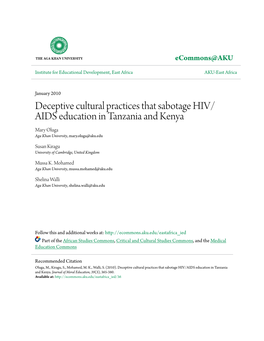 Deceptive Cultural Practices That Sabotage HIV/AIDS Education in Tanzania and Kenya