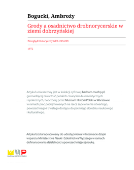 Grody a Osadnictwo Drobnorycerskie W Ziemi Dobrzyńskiej