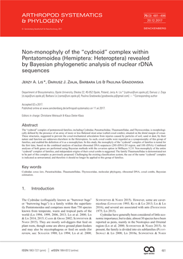 Non-Monophyly of the “Cydnoid” Complex Within Pentatomoidea (Hemiptera: Heteroptera) Revealed by Bayesian Phylogenetic Analysis of Nuclear Rdna Sequences