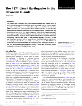 The 1871 Lāna'i Earthquake in the Hawaiian Islands