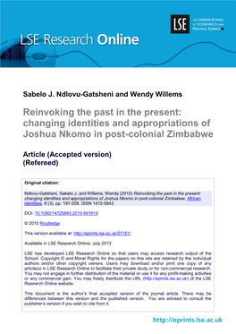 Reinvoking the Past in the Present: Changing Identities and Appropriations of Joshua Nkomo in Post-Colonial Zimbabwe