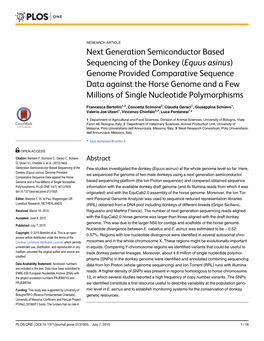 Genome Provided Comparative Sequence Data Against the Horse Genome and a Few Millions of Single Nucleotide Polymorphisms