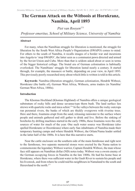 The German Attack on the Witboois at Hornkranz, Namibia, April 1893 Piet Van Rooyen275 Professor Emeritus, School of Military Science, University of Namibia