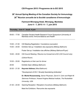 CSI Program 2015 / Programme De La SCI 2015 28Th Annual Spring