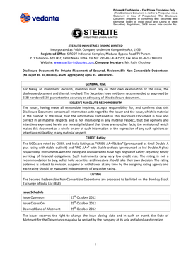 STERLITE INDUSTRIES (INDIA) LIMITED Incorporated As