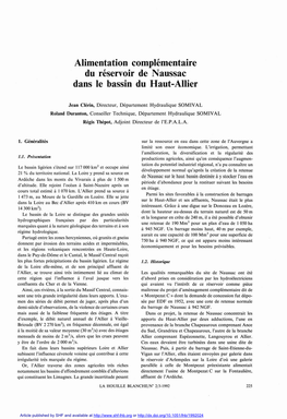 Alimentation Complémentaire Du Réservoir De Naussac Dans Le Bassin Du Haut-Allier