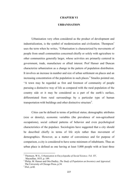 CHAPTER VI URBANISATION Urbanisation Very Often Considered