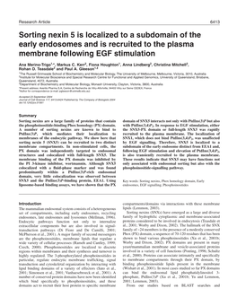 Sorting Nexin 5 Is Localized to a Subdomain of the Early Endosomes and Is Recruited to the Plasma Membrane Following EGF Stimulation