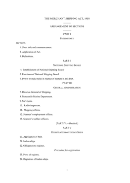 The Merchant Shipping Act, 1958 ______Arrangement of Sections ______Part I