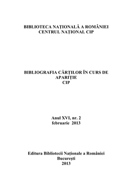 Biblioteca Naţională a României Centrul Naţional Cip