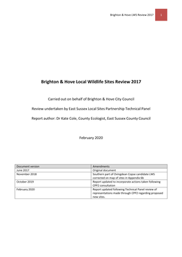 Brighton & Hove Local Wildlife Sites Review 2017