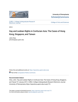 Gay and Lesbian Rights in Confucian Asia: the Cases of Hong Kong, Singapore, and Taiwan