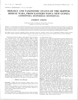 Biology and Taxonomic Status of the Skipper, Mimene Wara, from Eastern Papua New Guinea (Lepidoptera: Hesperiidae: Hesperiinae)