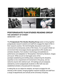 Postgraduate Film Studies Reading Group the University of Sydney Semester 1, 2017