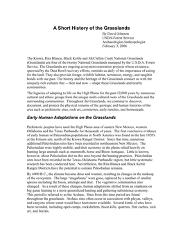 A Short History of the Grasslands by David Johnson USDA-Forest Service Archaeologist/Anthropologist February 3, 2006