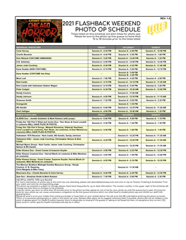 PHOTO OP SCHEDULE Times Listed on This Schedule Are Start Times for Photo Ops