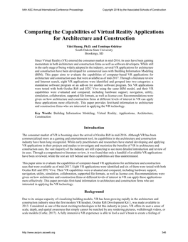 Comparing the Capabilities of Virtual Reality Applications for Architecture and Construction