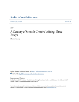 A Century of Scottish Creative Writing: Three Essays Maurice Lindsay