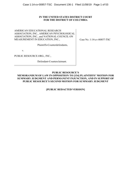 In the United States District Court for the District of Columbia American Educational Research Association, Inc., American Psych