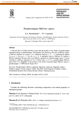 TOPOLOGY ANDITS APPLICATIONS Pseudocompact Mal'tsev Spaces