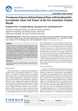 Treatment of Sports-Related Injured Knee with Incidental Extra-Articular Giant Cell Tumor of the Pes Anserinus Tendon Sheath