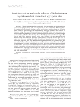 Biotic Interactions Mediate the Influence of Bird Colonies on Vegetation and Soil Chemistry at Aggregation Sites