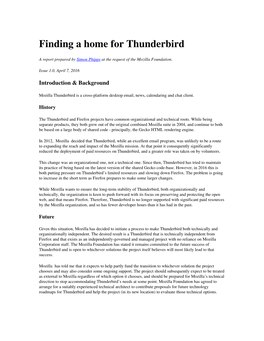 Finding a Home for Thunderbird