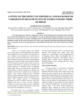 A Study on the Effect of Individual and Background Variables on Health Status of Sauria Paharia Tribe of Bihar