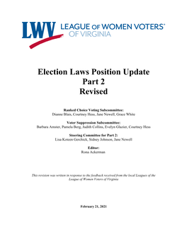 Election Laws Position Update, Part 2, Revised, February 21, 2021