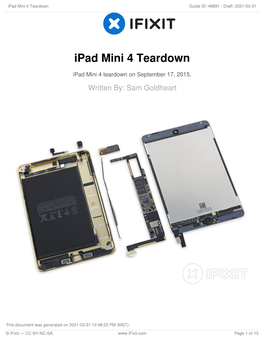 Ipad Mini 4 Teardown Guide ID: 48891 - Draft: 2021-03-31