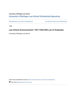 Law School Announcement: 1967-1968 with List of Graduates