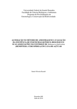 Universidade Federal Da Grande Dourados Faculdade De Ciências Biológicas E Ambientais Programa De Pós-Graduação Em Entomologia E Conservação Da Biodiversidade