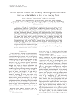 Parasite Species Richness and Intensity of Interspecific Interactions