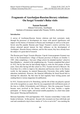 On Sergei Yesenin's Baku Visits